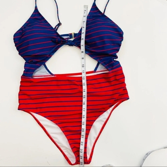 HOT WATER Fiesta Red & French Blue Stripe High-Waist Monokini XL - Picture 10 of 13